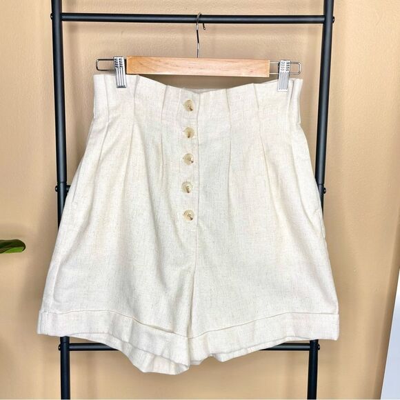 Express Cream Bermuda Extreme High Rise Shorts Size 2 NWT Linen Blend - Picture 1 of 9